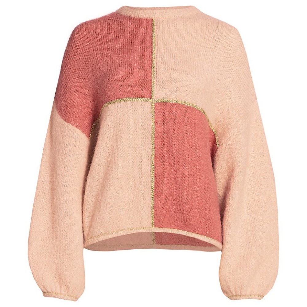 Brand New ByTimo Golden Knit Colorblock Pullover Sweater in Pink Combo